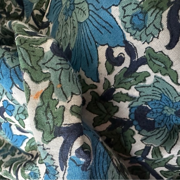 Rivaaj Blue Green Block Print Jacobean Floral Cotton Boho Cottagecore Midi Dress - Picture 8 of 8